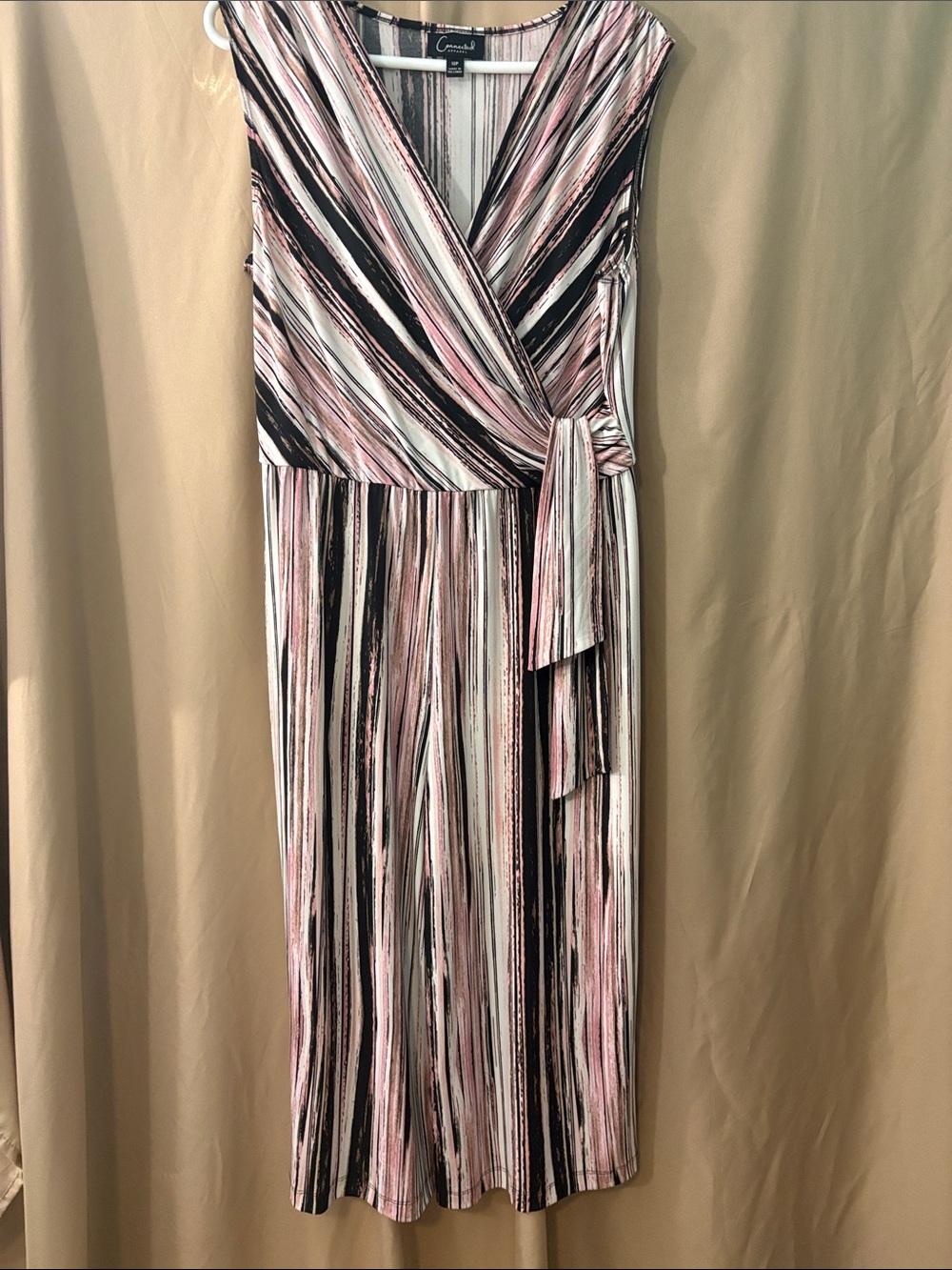 connected apparel Pink Black White Striped Sleeveless Wrap Jumpsuit
